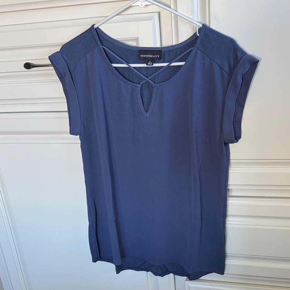 Fortune + Ivy Mixed Media Blue Top